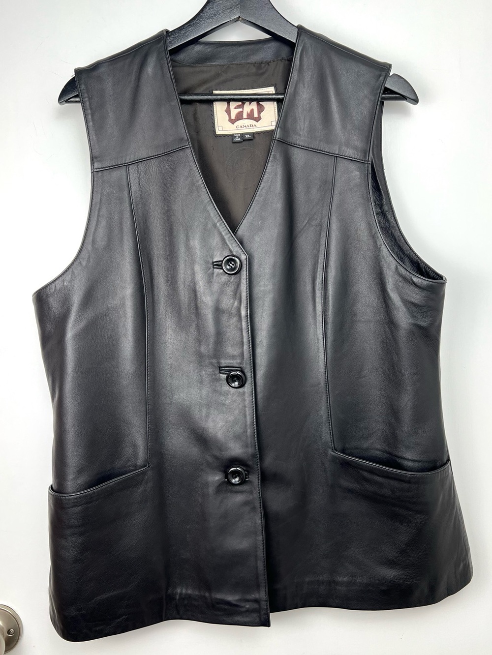 FM Canada Vintage Genuine Leather Women’s Vest size XL Black Retro Moto Mod 90s